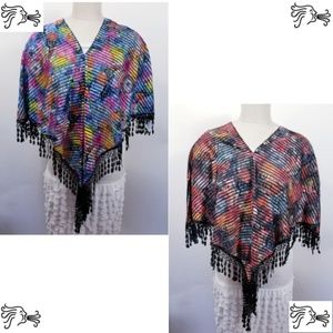 Poncho Multiwear Scarf Wrap Lace Fringe Accessory